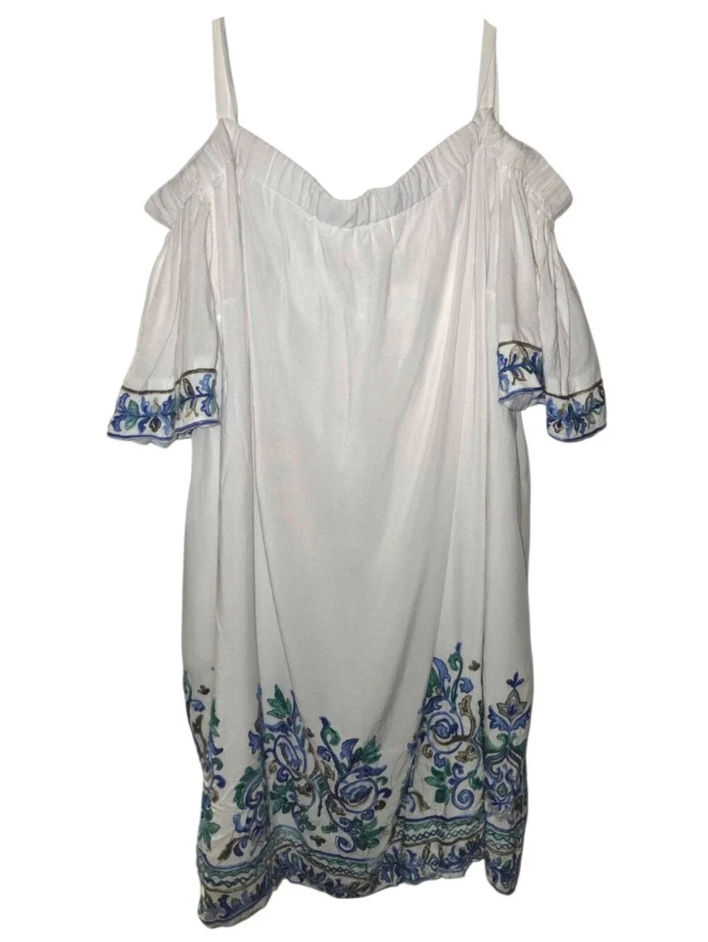 Sandra Darren Plus Size Off the Shoulder White Summer Embroidered Boho Dress